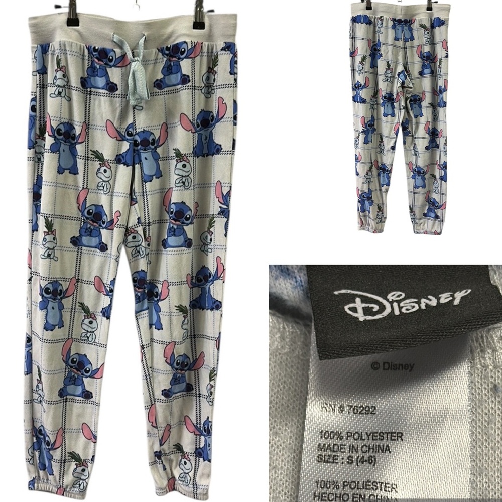Disney Lilo Stitch Drawstring Waist Gray Blue Jogger Pajamas Pants PJ Womens S